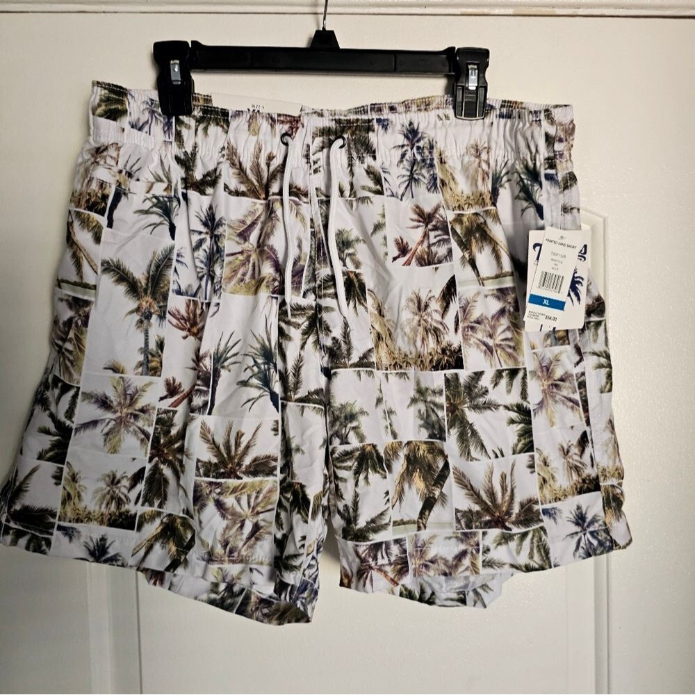 Tropical Palm Print Men's Shorts XL 6 Inch Inseam trunks swim volley